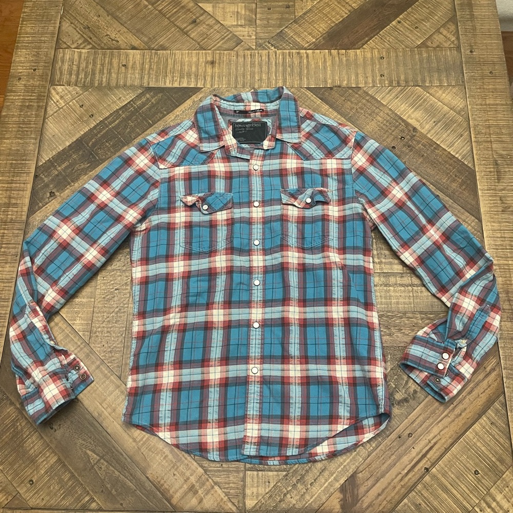 Heritage 1981 Blue and Red Plaid Casual Button-Down Shirt